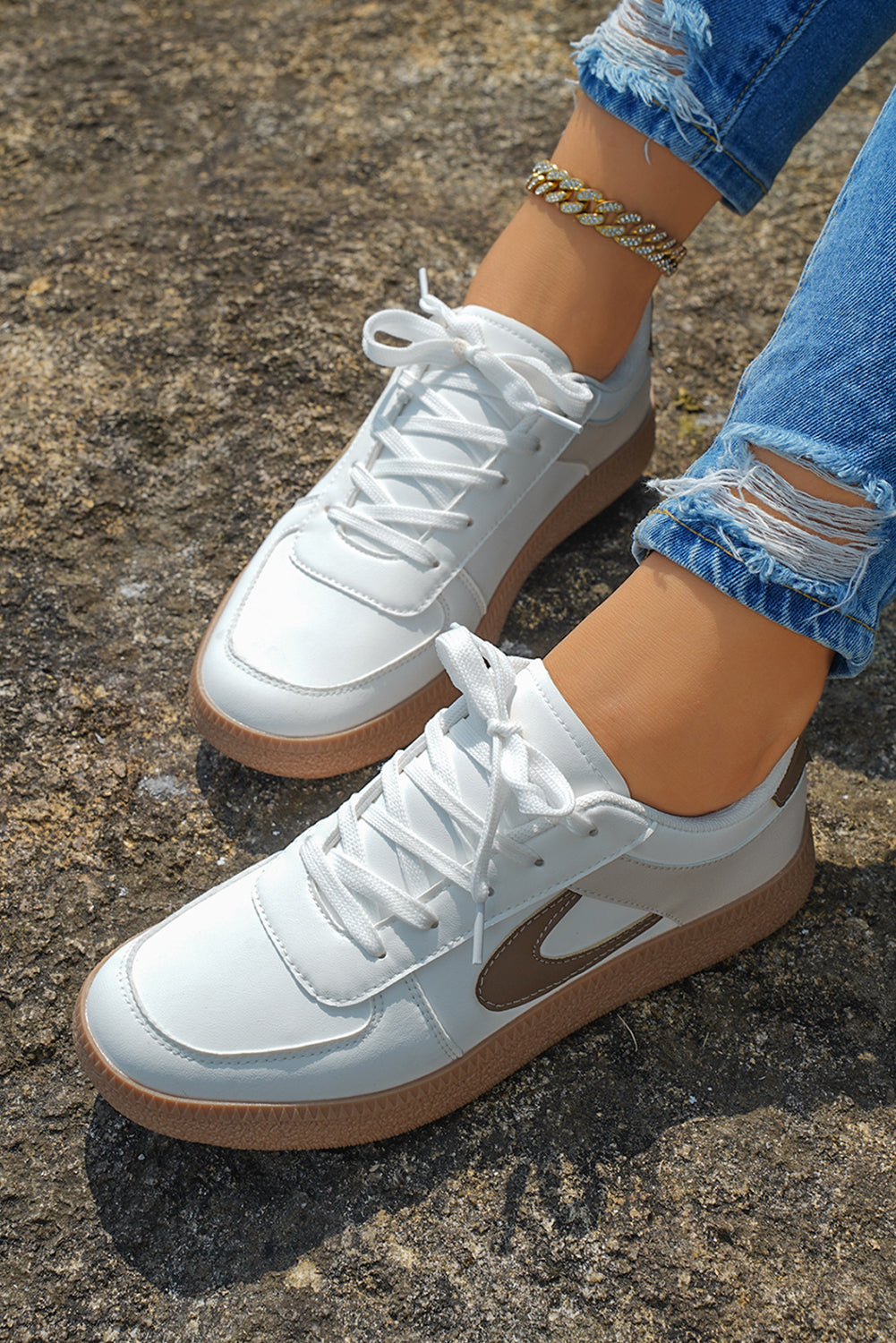 Coffee PU Leather Lace Up Sneakers