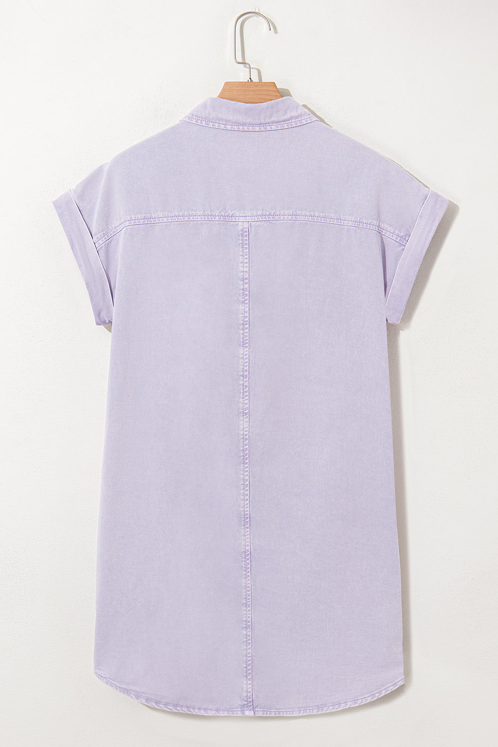 Orchid Petal Short Sleeve Double Chest Pocket Denim Shirt Dress