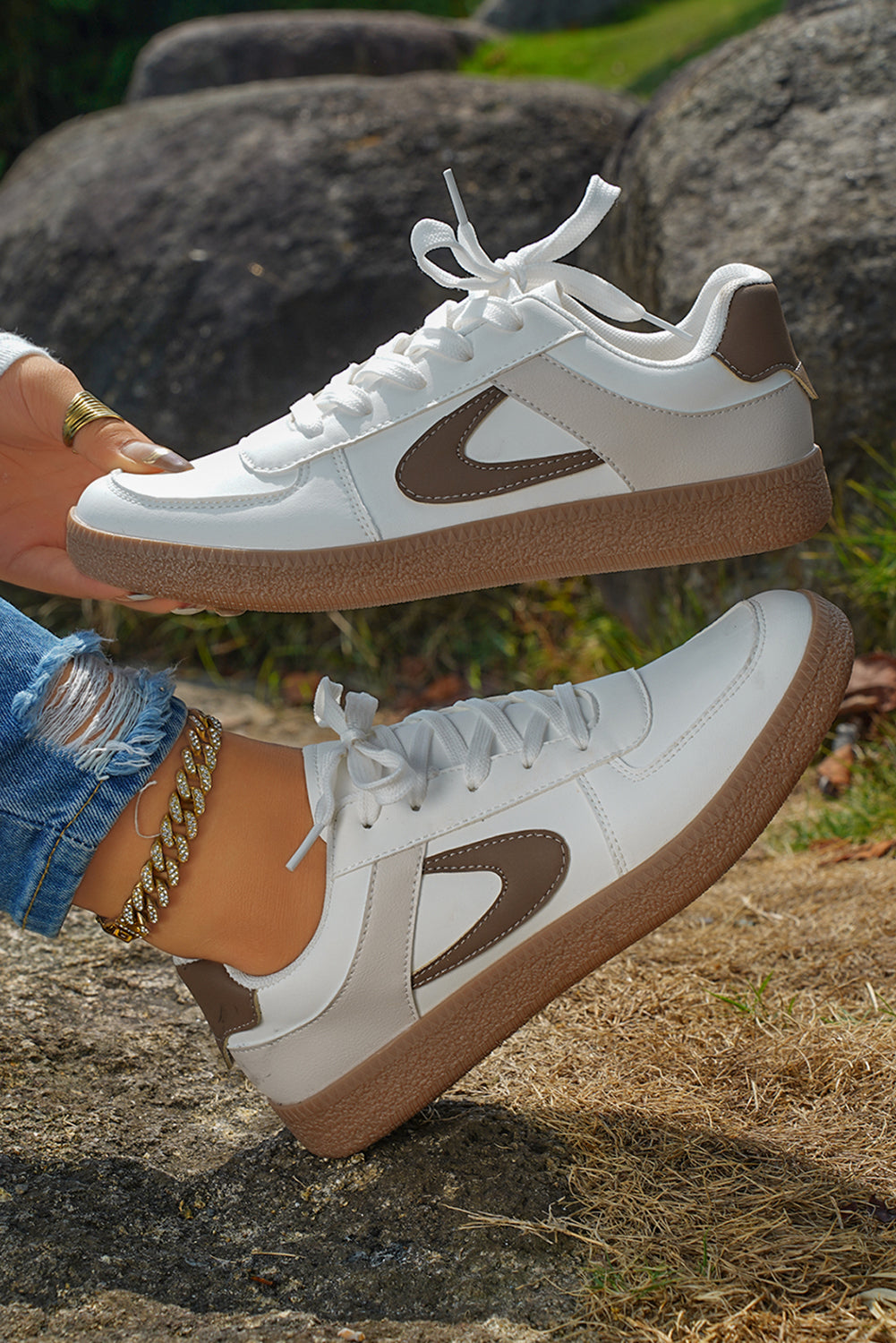 Coffee PU Leather Lace Up Sneakers