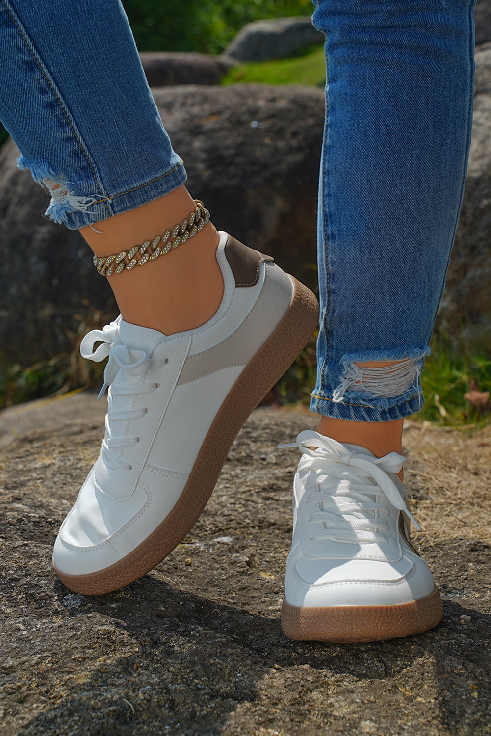 Coffee PU Leather Lace Up Sneakers