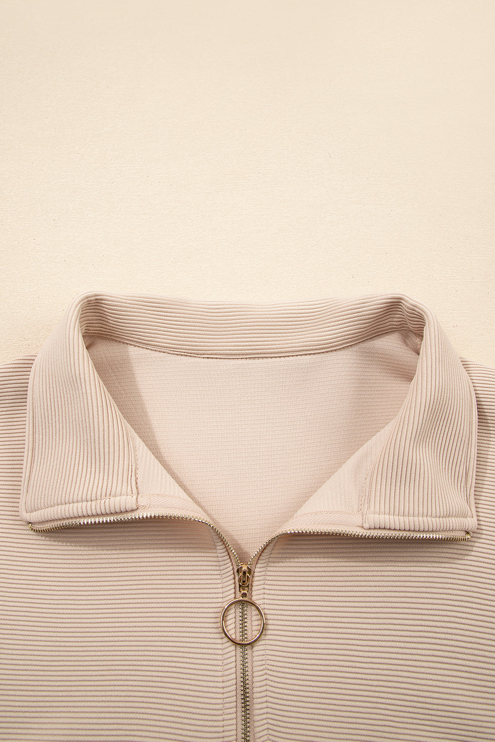 Parchment Textured Half Zip Kangaroo Pocket Top Drawstring Shorts Set