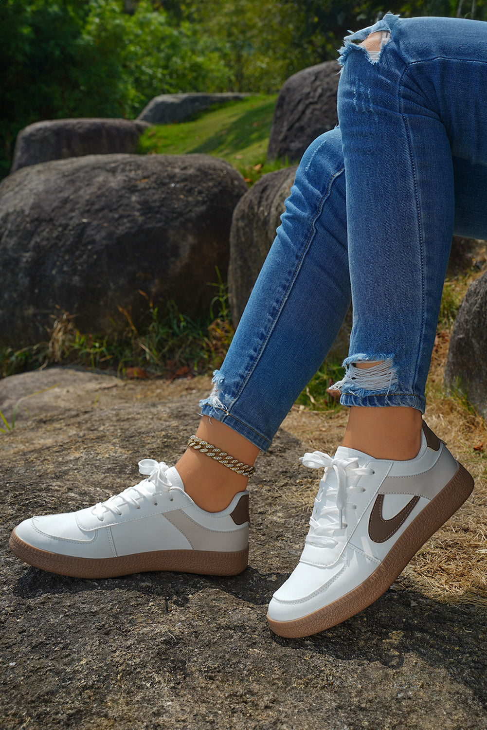 Coffee PU Leather Lace Up Sneakers