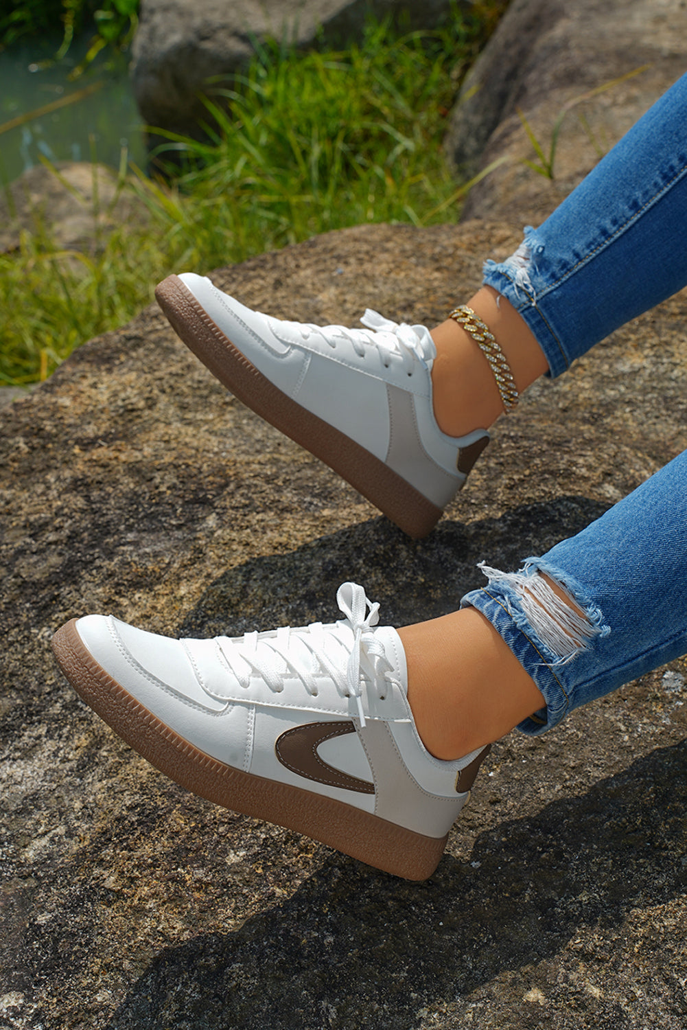 Coffee PU Leather Lace Up Sneakers