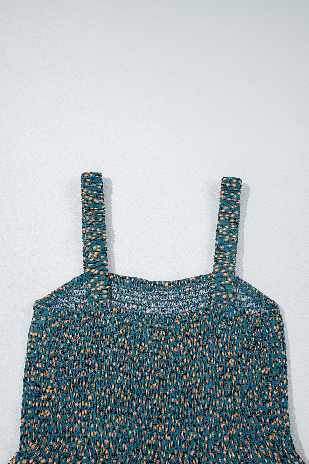 Green Floral Print Smocked High Waist Square Neck Jumpsuit