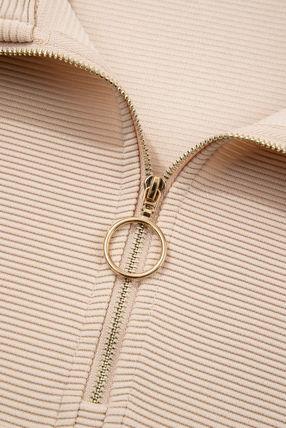 Parchment Textured Half Zip Kangaroo Pocket Top Drawstring Shorts Set