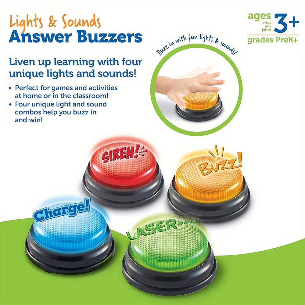 Lights and Sounds Buzzers, 4pcs Game Show and Classroom Buzzers, Family Game Night, Game Show Buzzers, Classroom Accessories, Stocking Stuffers for Kids, As Halloween, Chrismas Gift
