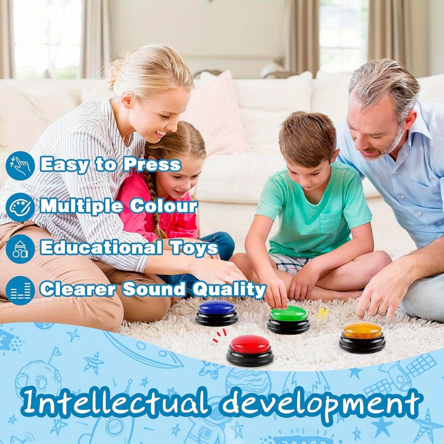 Lights and Sounds Buzzers, 4pcs Game Show and Classroom Buzzers, Family Game Night, Game Show Buzzers, Classroom Accessories, Stocking Stuffers for Kids, As Halloween, Chrismas Gift