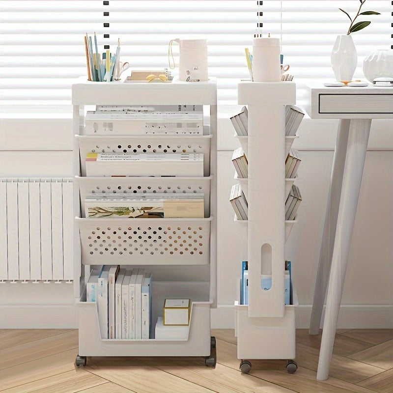 5-Tier Removable Book Storage Rack - Wheels, Magazine & Newspaper Storage - Suitable For School, Classroom, Office, Study, Bedroom, Living Room