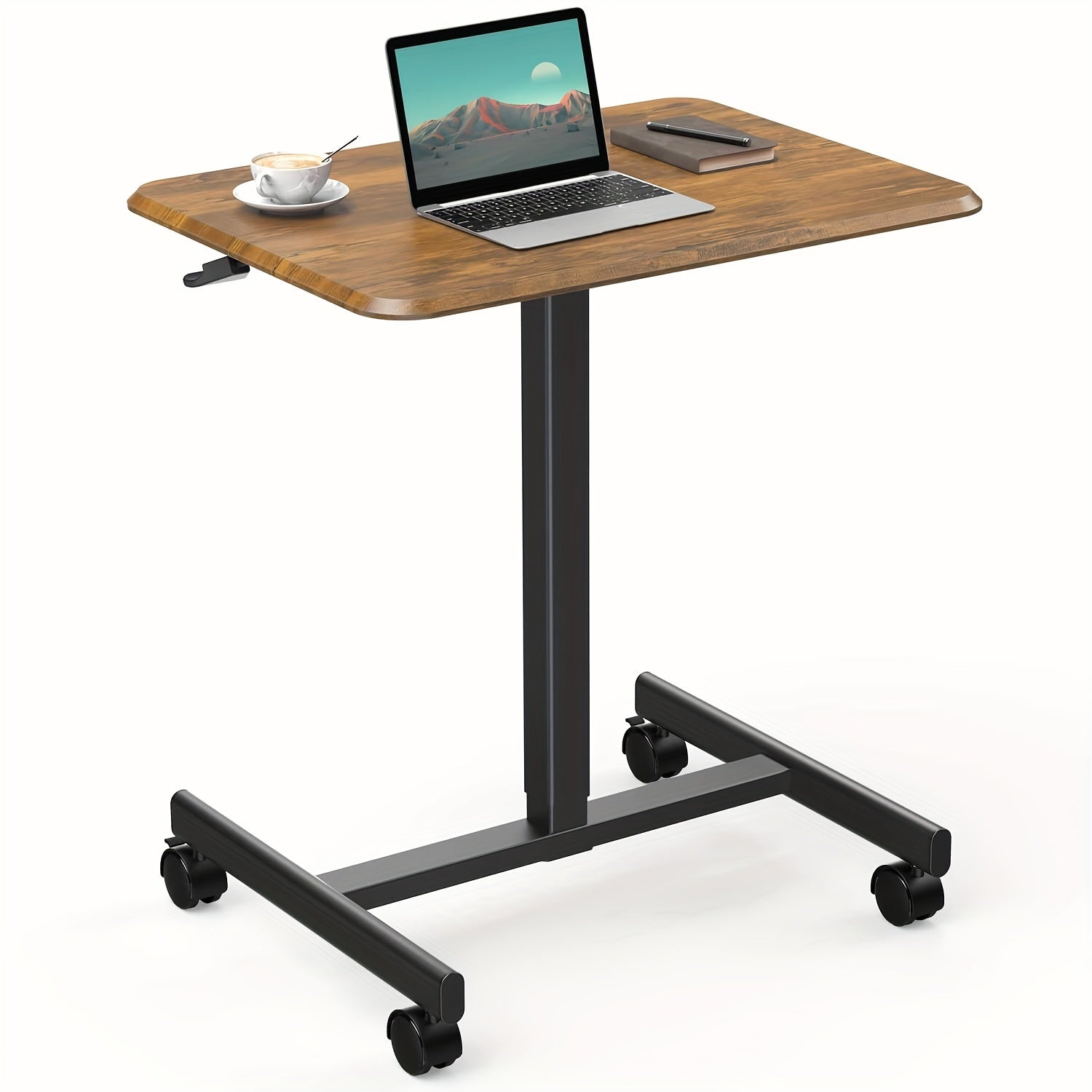 Small Mobile Rolling Standing Desk - Overbed Table, Teacher Podium with Wheels, Adjustable Work Table, Rolling Desk Laptop Computer Cart for Home, Office, Classroom
