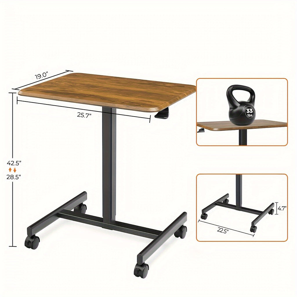 Small Mobile Rolling Standing Desk - Overbed Table, Teacher Podium with Wheels, Adjustable Work Table, Rolling Desk Laptop Computer Cart for Home, Office, Classroom
