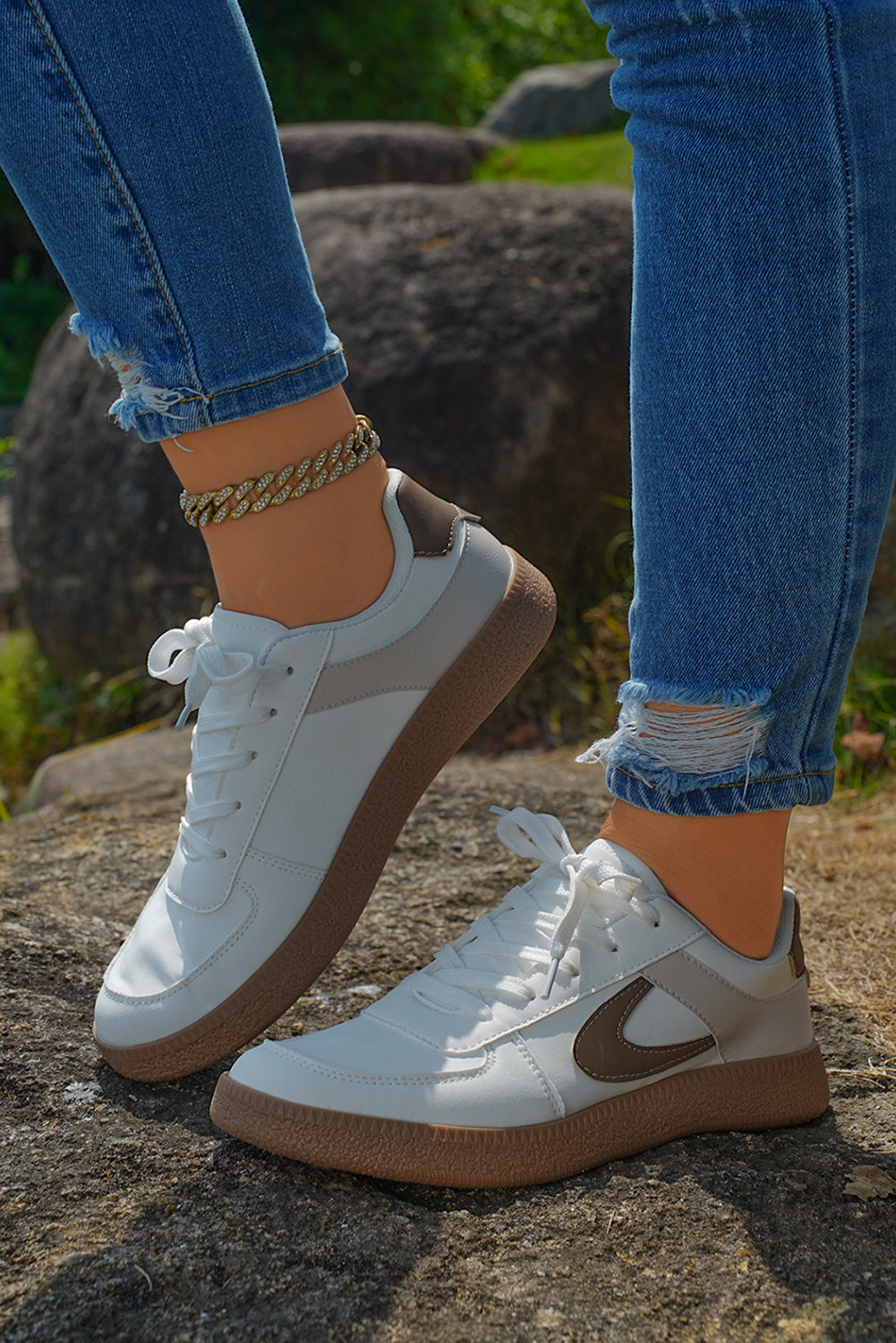 Coffee PU Leather Lace Up Sneakers