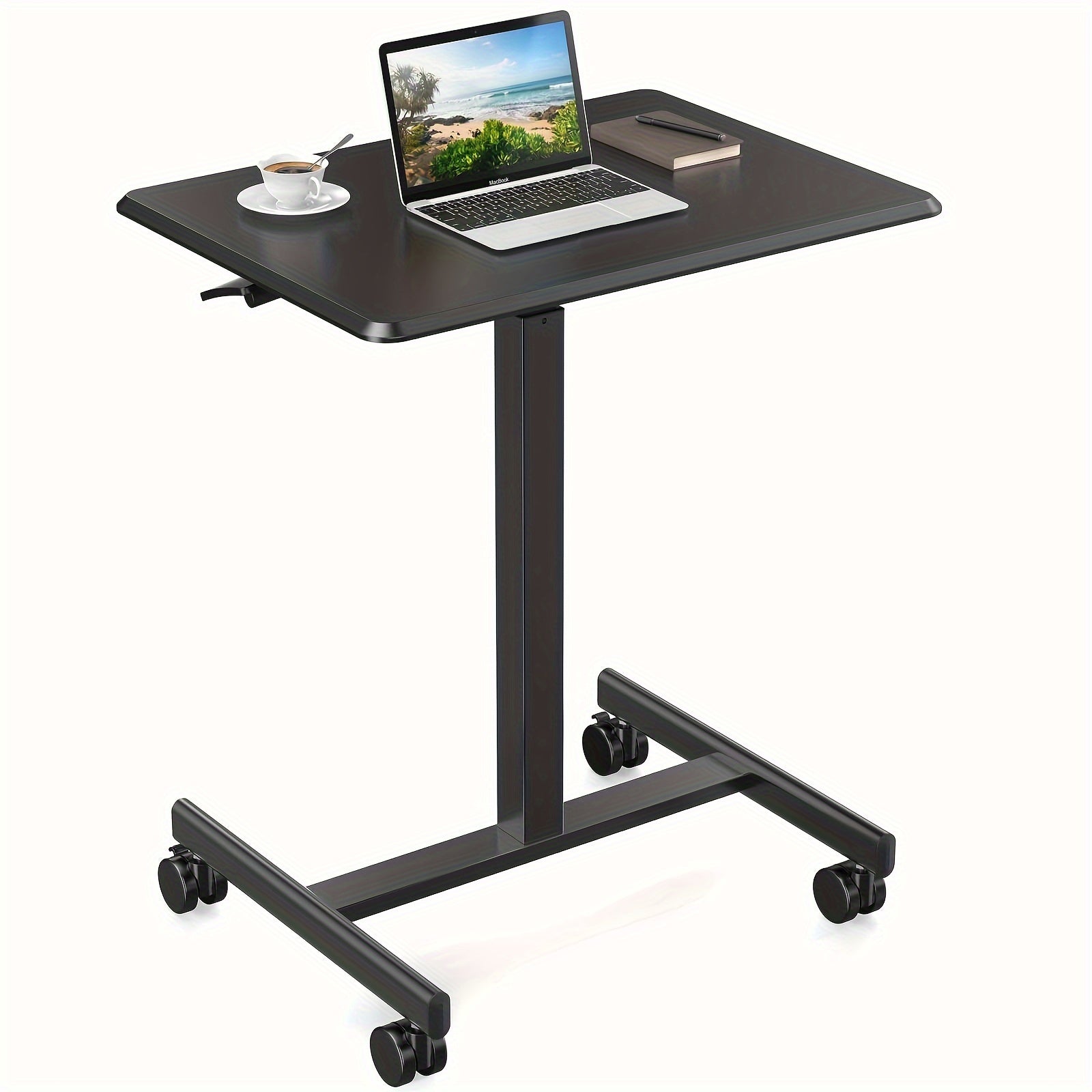 Small Mobile Rolling Standing Desk - Overbed Table, Teacher Podium with Wheels, Adjustable Work Table, Rolling Desk Laptop Computer Cart for Home, Office, Classroom