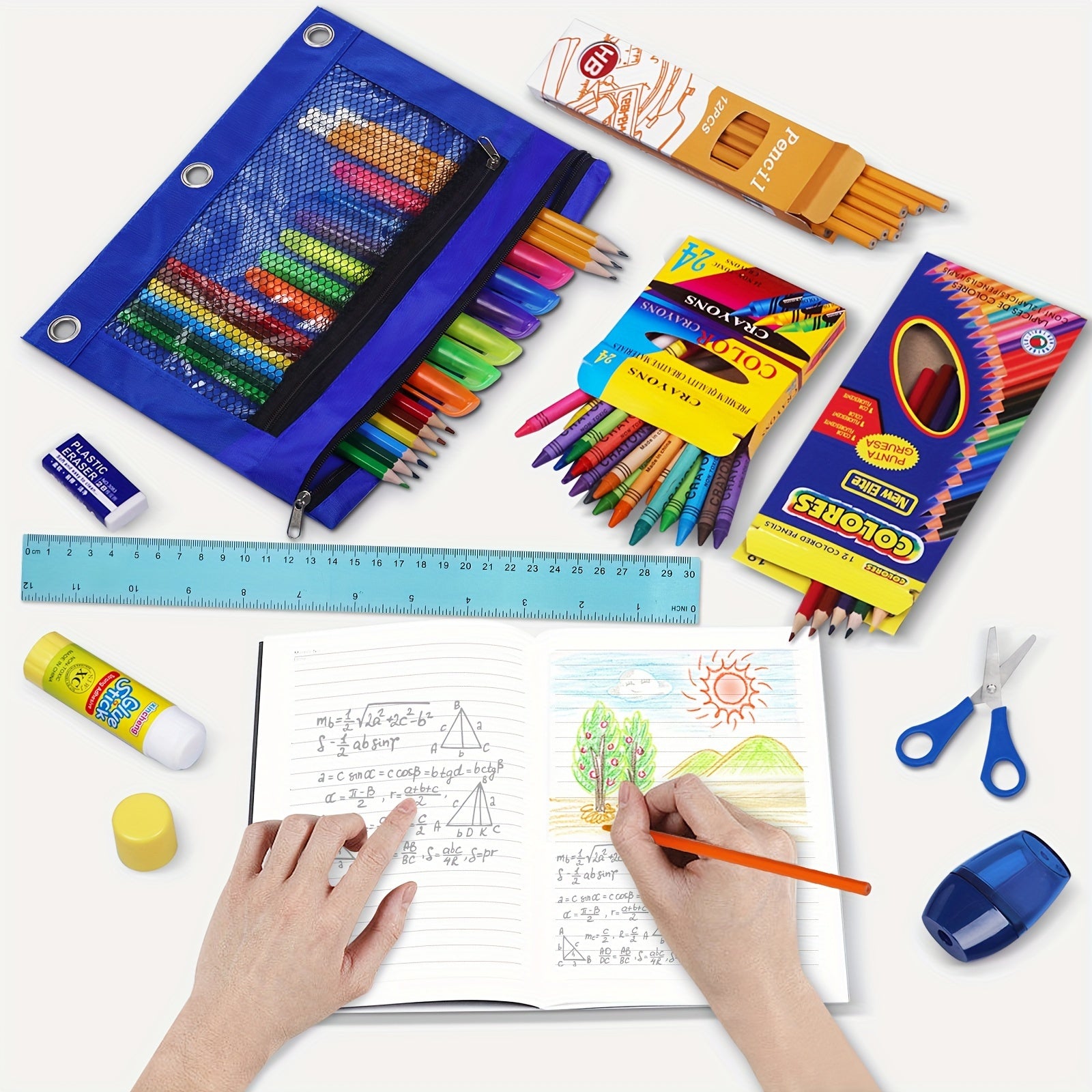 Back To School Supplies For Kids, Clear Backpack With 65 Piece School Supply Kit For Grades K-5 Boys And Girls, Bulk School Stationery Set For Classroom Elementary, Middle School Students (blue)