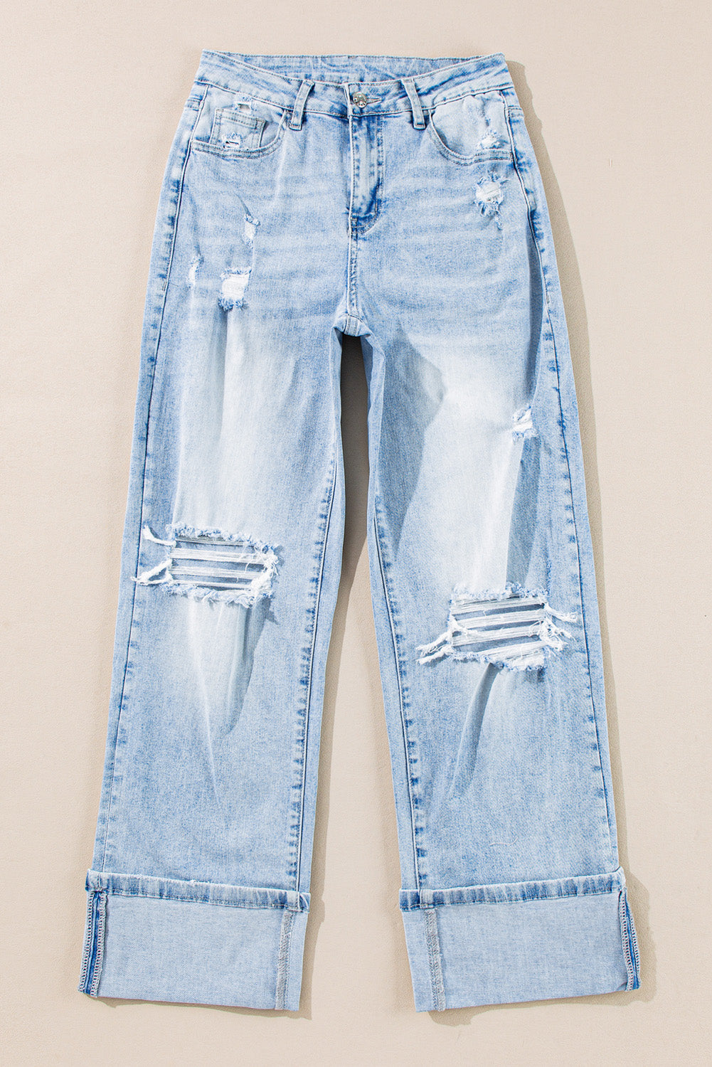 Beau Blue Light Wash Distressed Straight Jeans
