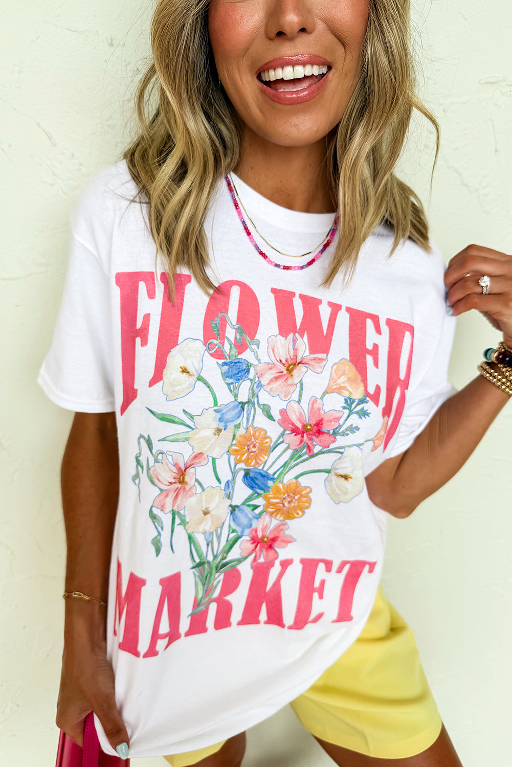 White FLOWER MARKET Letter Graphic T Shirt
