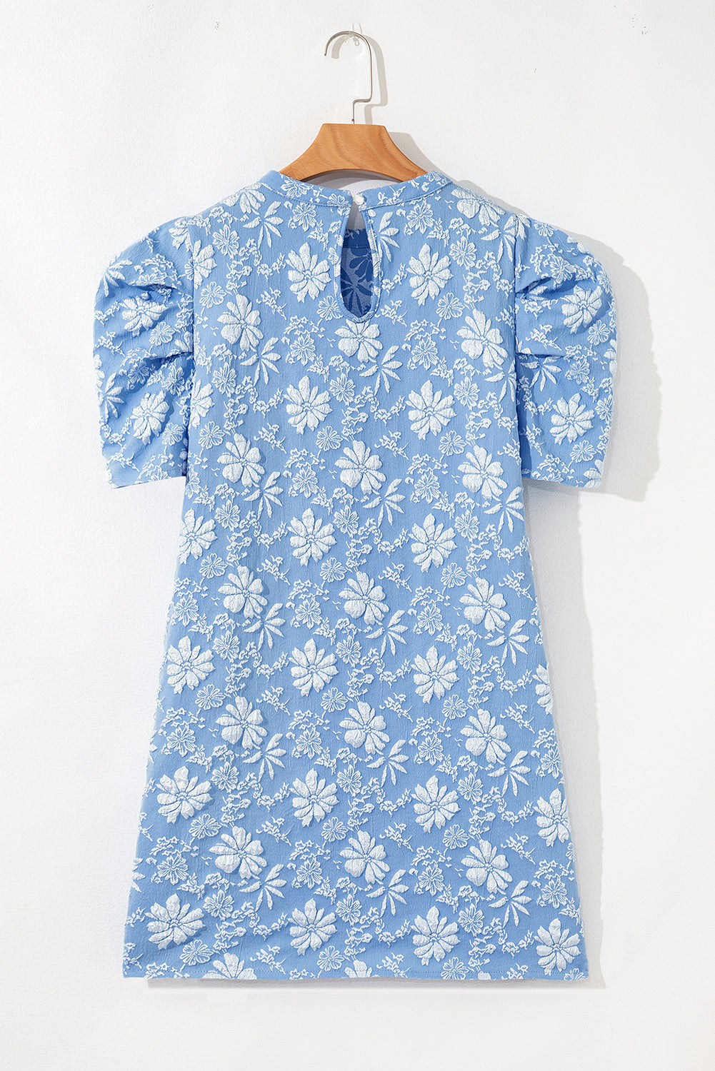 Sky Blue Floal Jacquard Elegant Mini Dress