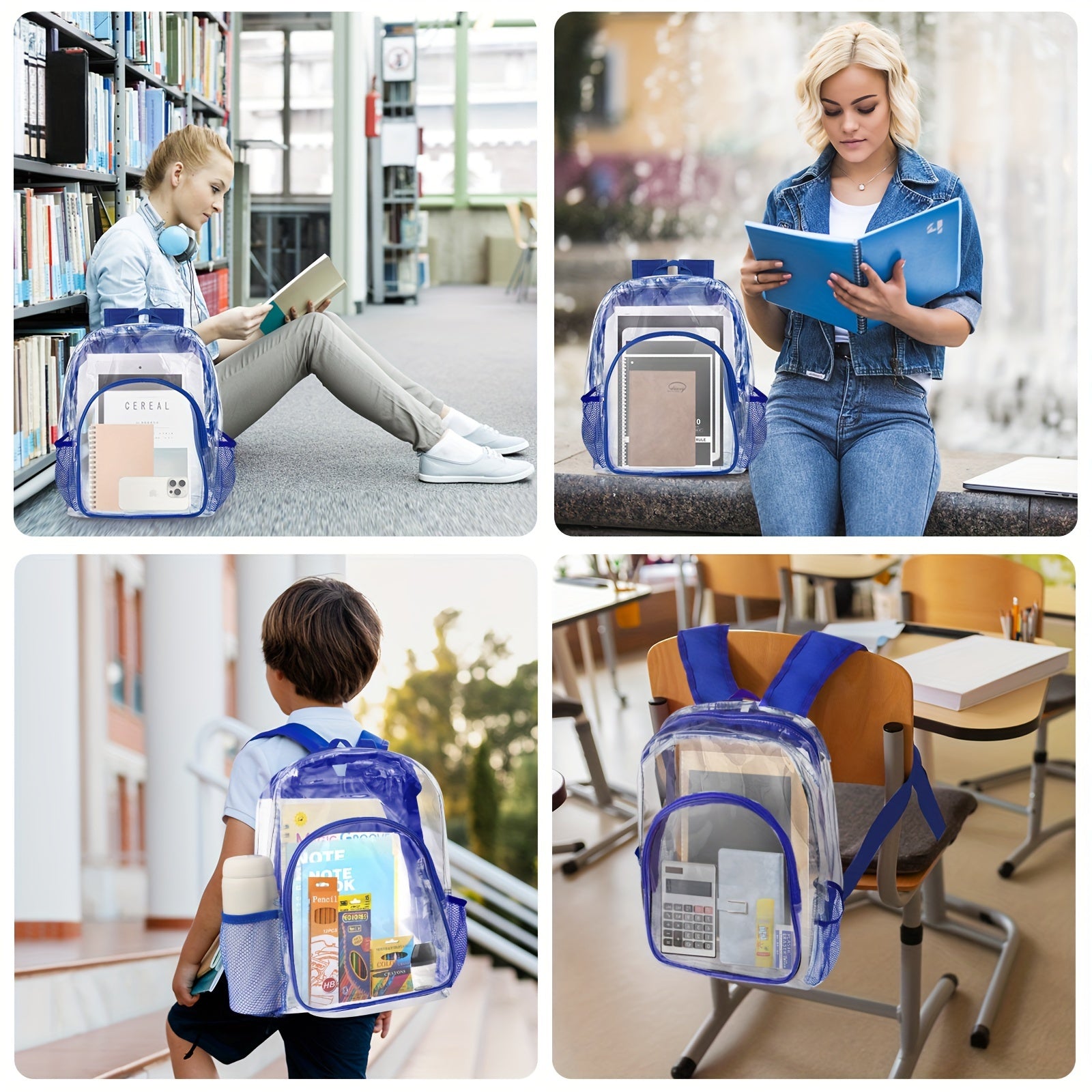 Back To School Supplies For Kids, Clear Backpack With 65 Piece School Supply Kit For Grades K-5 Boys And Girls, Bulk School Stationery Set For Classroom Elementary, Middle School Students (blue)