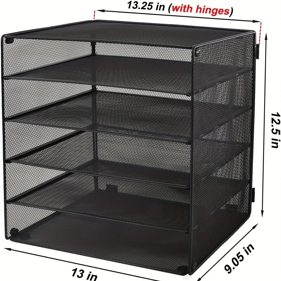 6-Tier Large Capacity Mesh Desk Organizer - File Sorters with Paper Letter Folder Holder, Desktop Paper Sorter, Mail Organization Rack, and Storage Accessories for Office, Home, School, and Classroom, in Black Color