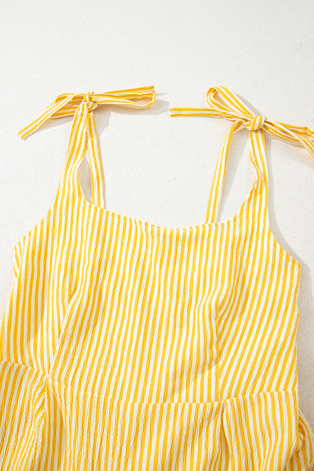 Yellow Stripe Tie Strap Smocked Back Wide Leg Romper