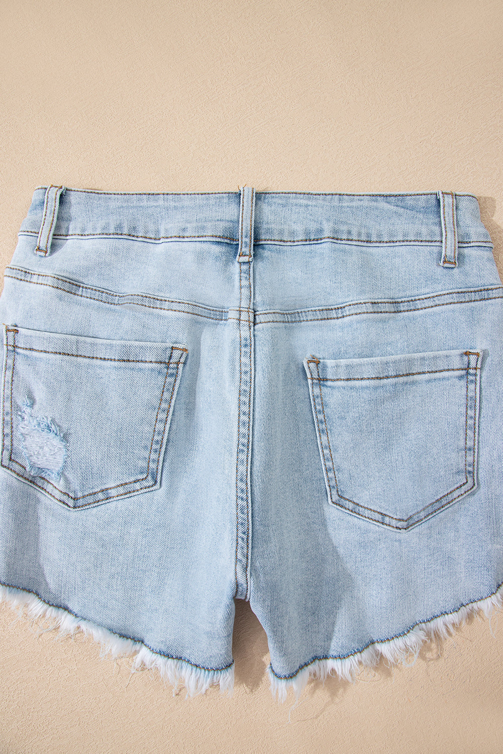 Beau Blue High Rise Distressed Raw Hem Denim Shorts