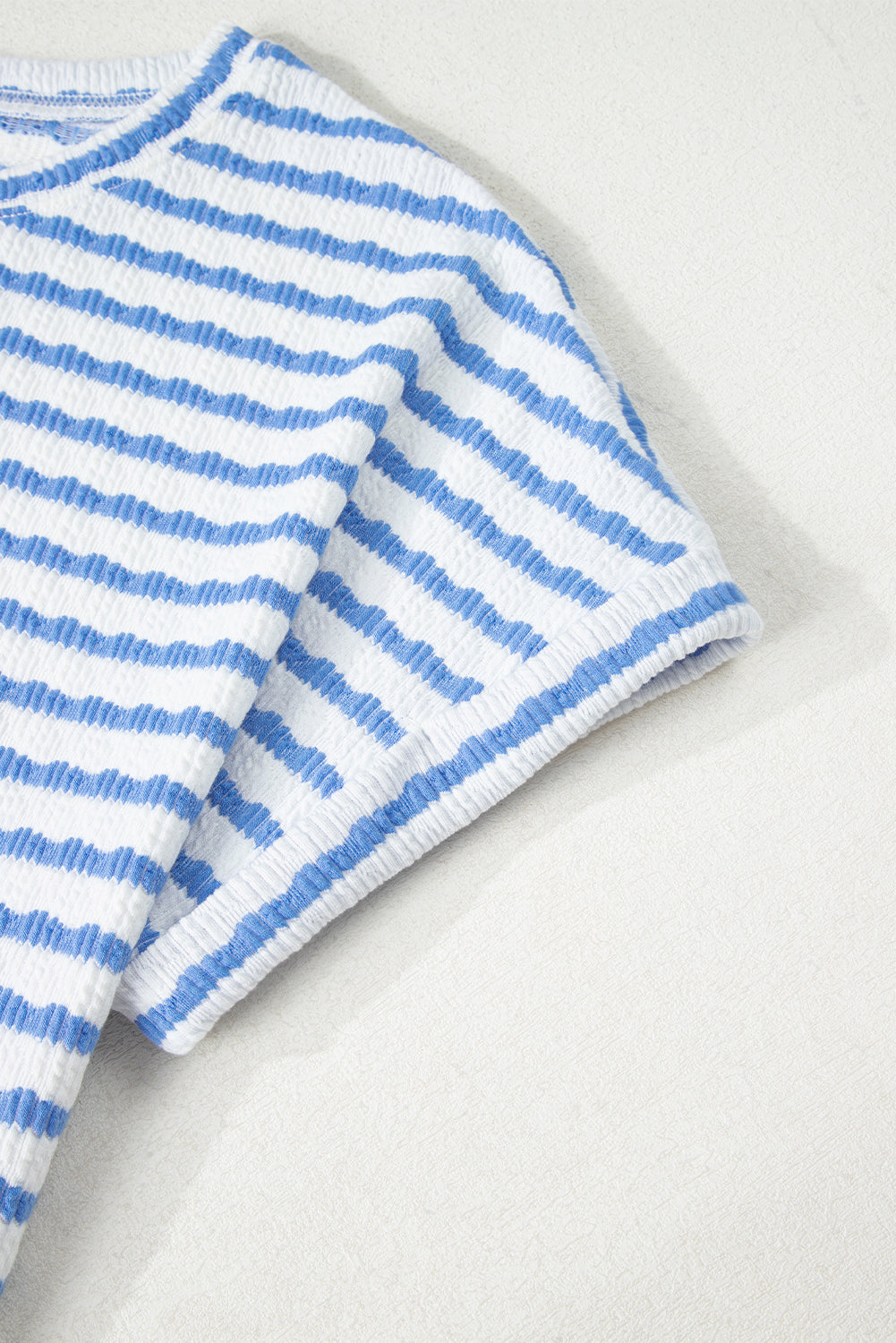 Sky Blue Striped Print Short Sleeve Top and Pocket Shorts Set