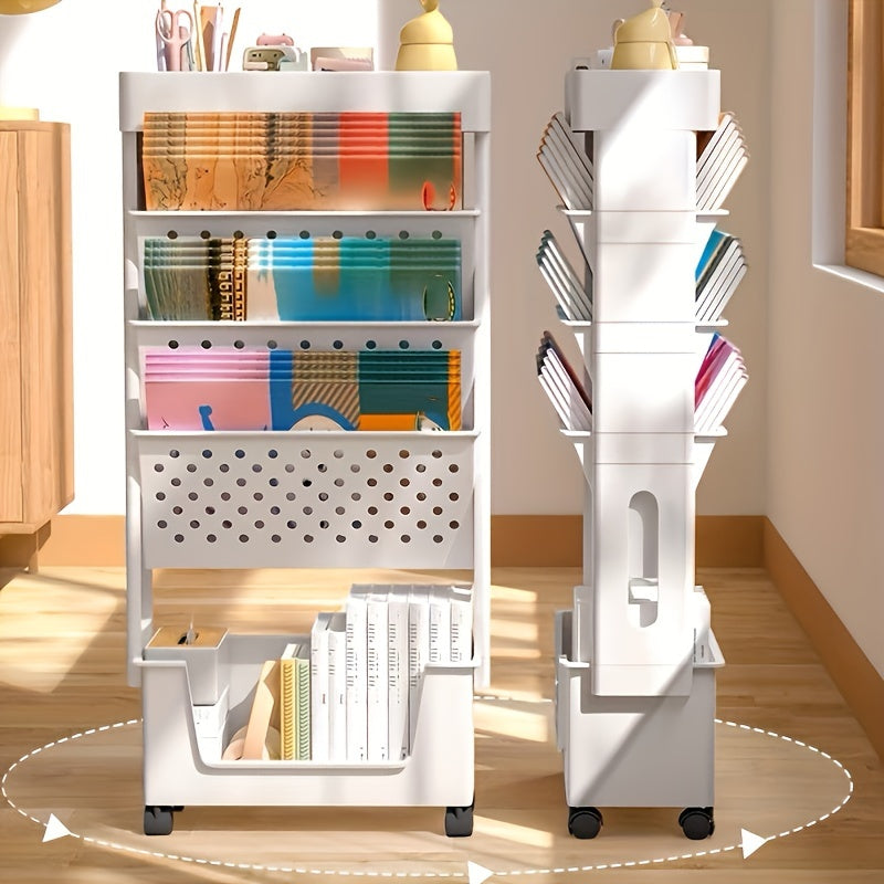 5-Tier Removable Book Storage Rack - Wheels, Magazine & Newspaper Storage - Suitable For School, Classroom, Office, Study, Bedroom, Living Room