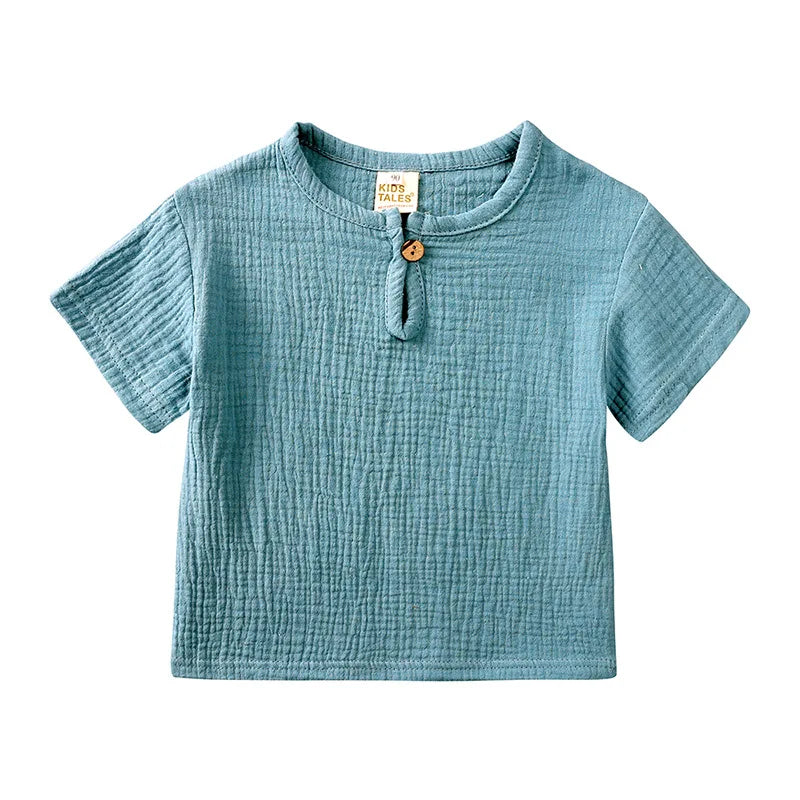 Summer Children's Clothing Set for 0-6Y Boys & Girls Cotton Linen Muslin Suit T-shirt Tops + Shorts 2pcs Baby Loungewear Outfit