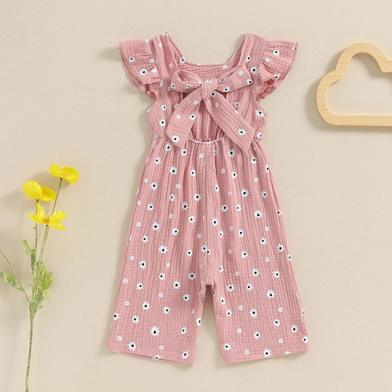 Toddler Kids Clothes Girls Summer Overalls Cotton Floral Print Backless Bowknot Rompers Jumpsuits  Baby Clothing