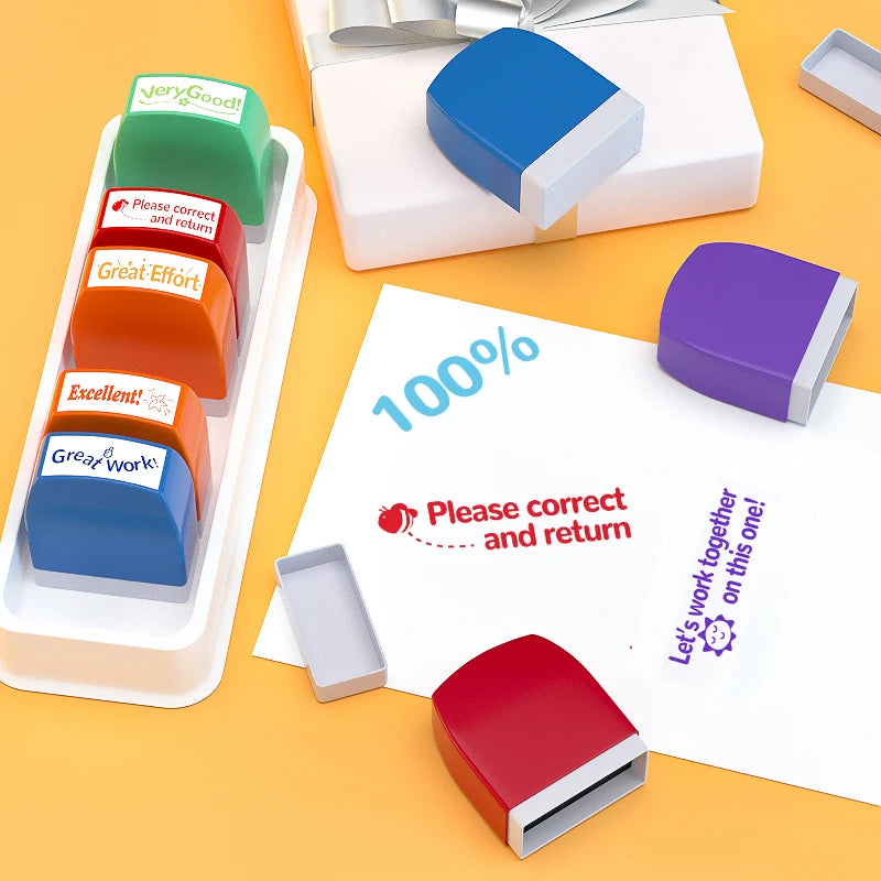 8 Teacher stamps Classroom Teacher Fun Automatic inking stamps for Grading Office Teachers English Spanish Optional Teacher