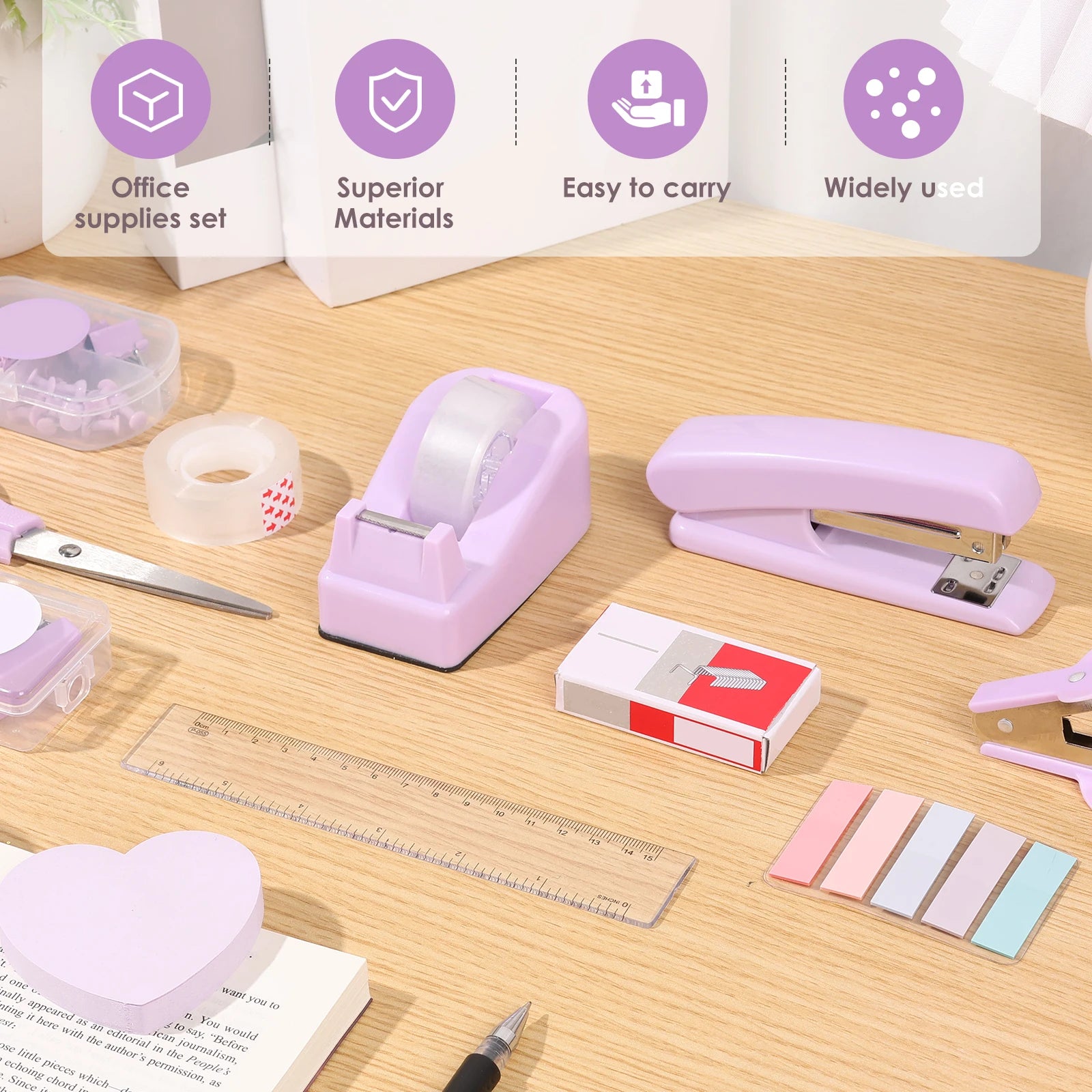 Desk Organizers Accessories Office Supplies with Stapler, Staple Remover, Clips, Scissor, Rule back-to-school Students Supplies