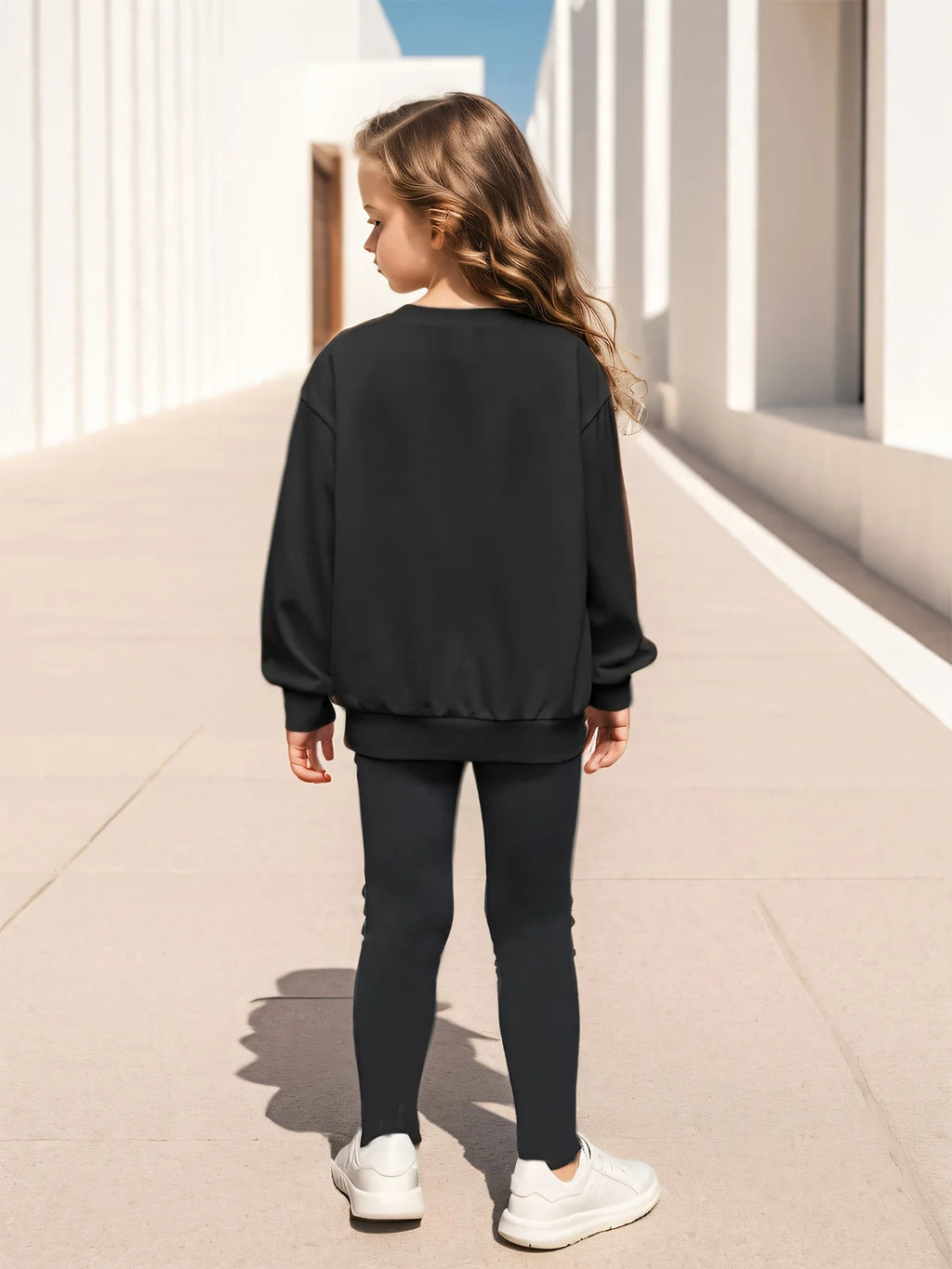 Children's Clothing Girls Suit“ Mama'Sgirl” Printed Long-Sleeved Sweatshirt + Tights 2-Piece Set for Home Comfort and Versatile Round Neck Top