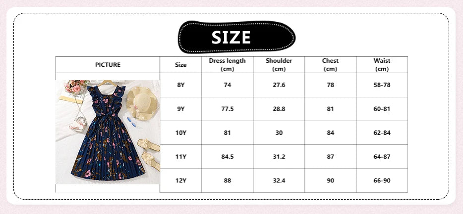 Tween Girls Summer Dress Square-Collar Sleeveless Pleated Dress Stylish Preteen Girls Dress Kids Dress