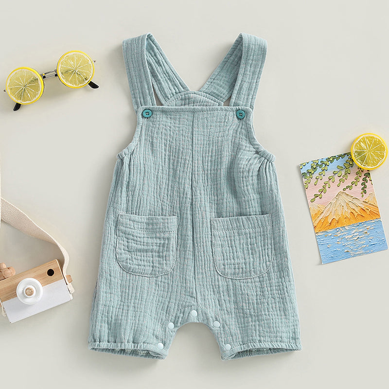 Newborn Infant Baby Boys Girls Suspenders Rompers Jumpsuits Overalls Cotton Linen Muslin Sleeveless Toddler Baby Summer Clothing