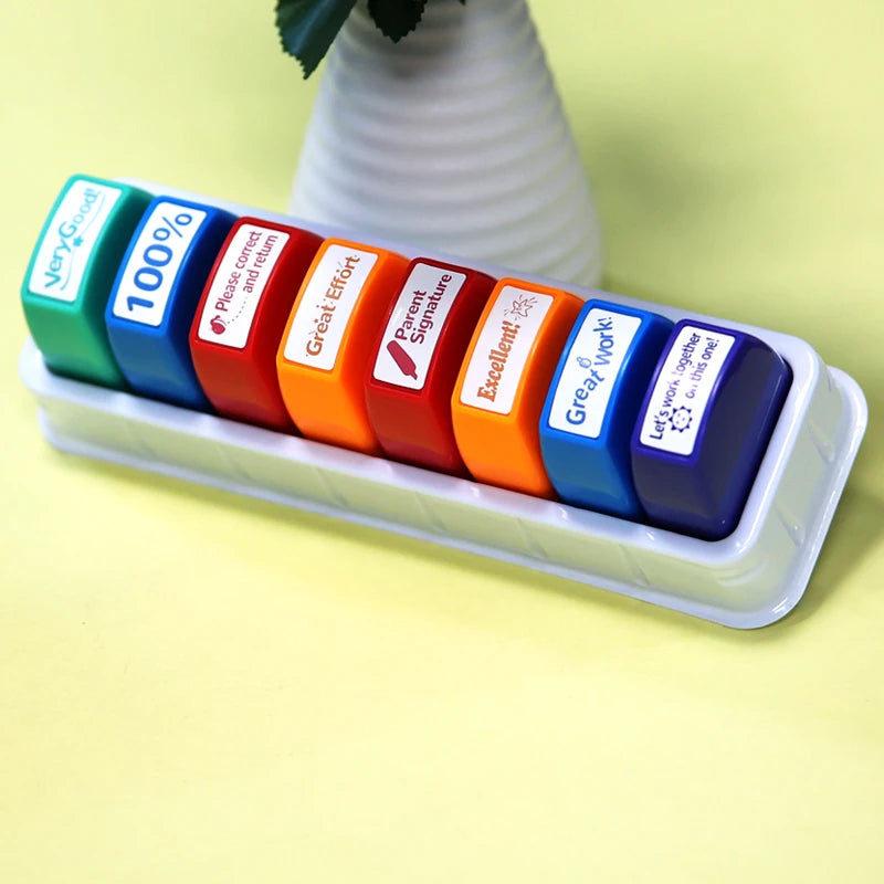 8 Teacher stamps Classroom Teacher Fun Automatic inking stamps for Grading Office Teachers English Spanish Optional Teacher