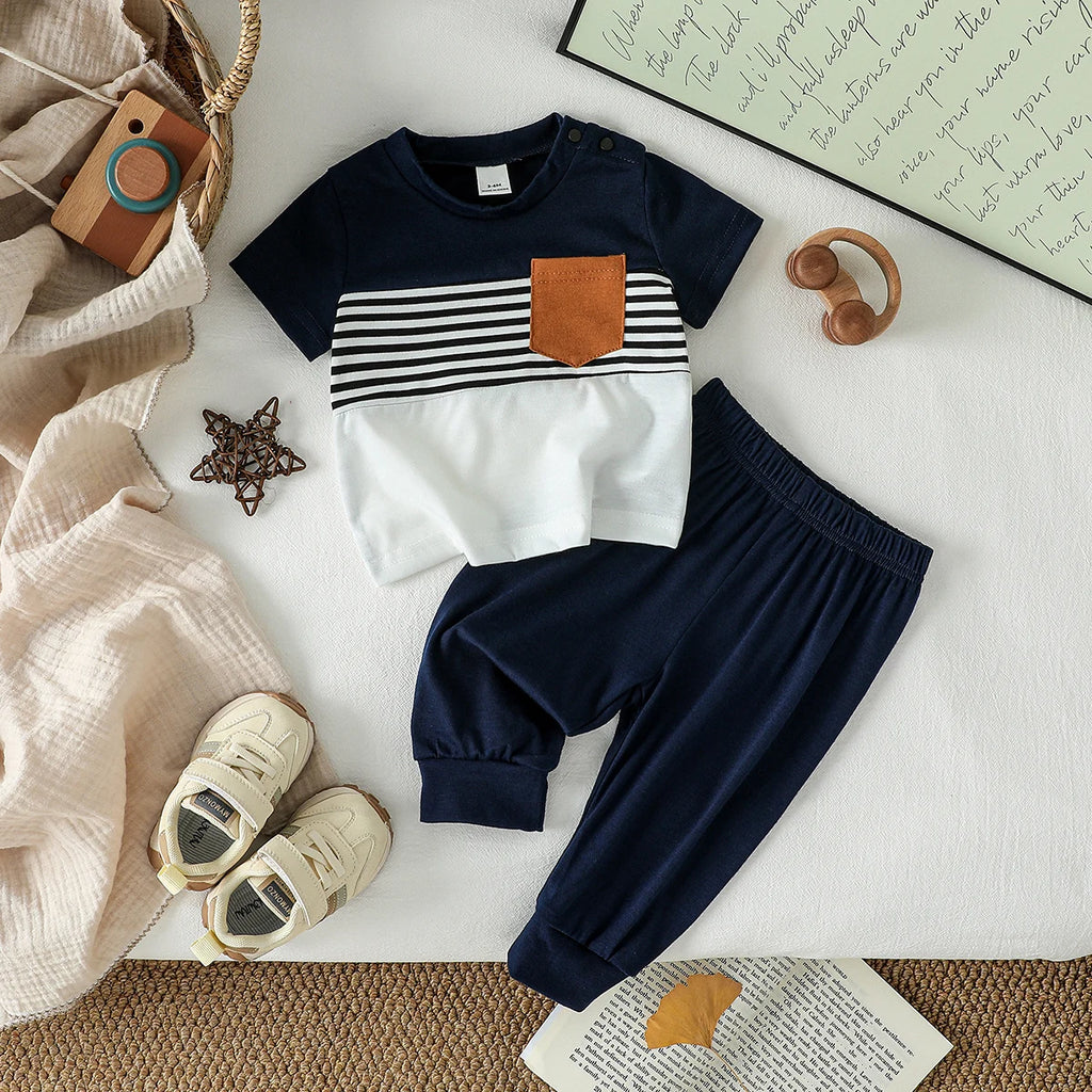Toddler Boys Summer Outfits Stripe Short Sleeve T-Shirts Tops& Long Pants 2Pcs  Casual Daily Clothes  Children's Clothing Set