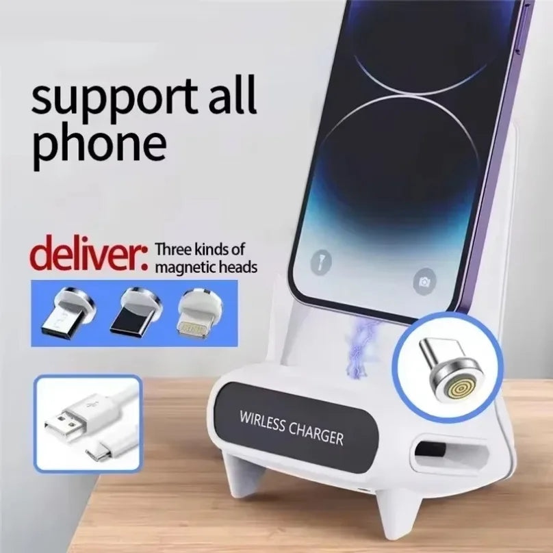 VIKEFON Lazy Desktop Phone Holder Wireless Charger Stand Fast Charging Station for iPhone 16 15 14 13 Samsung Xiaomi