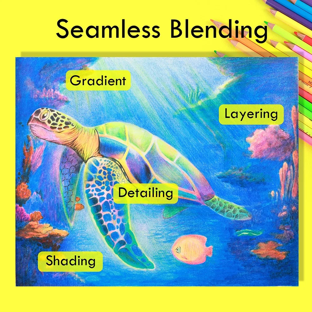 KALOUR Neon Colored Pencils Set 50pcs Fluorescent Metallic/Pastel Color Professional Drawing Art Kit for Adults Beginners Artist