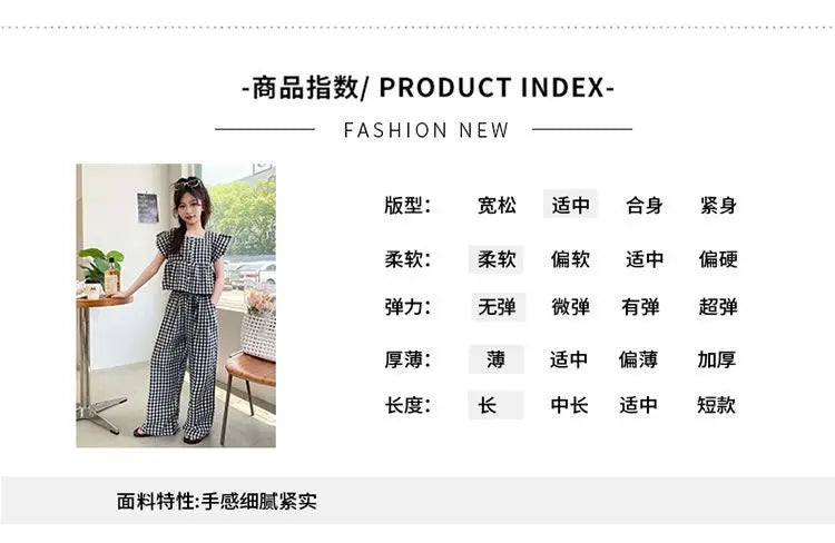 Fashion Kids Girls Clothing Sets 2025 Summer Sleeveless T-shirts + Plaid Wide Leg Pants 2PCS Children's Clothes Teen 4-14 Years