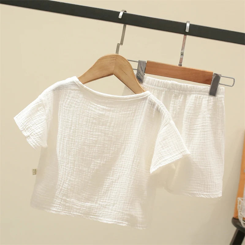 Summer Children's Clothing Set for 0-6Y Boys & Girls Cotton Linen Muslin Suit T-shirt Tops + Shorts 2pcs Baby Loungewear Outfit
