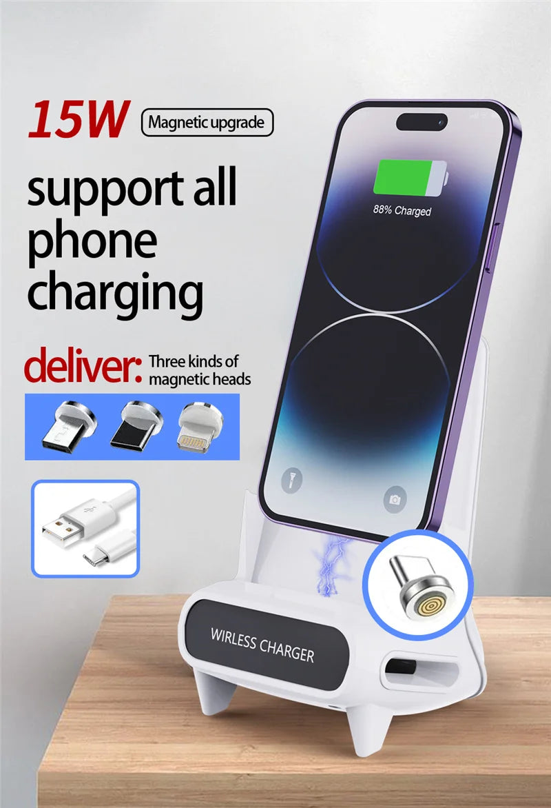 Wireless Charger Stand Pad Desktop Mobile Phone Holder Bracket 15W Fast Charging Station Dock Mount for iPhone Samsung Xiaomi LG