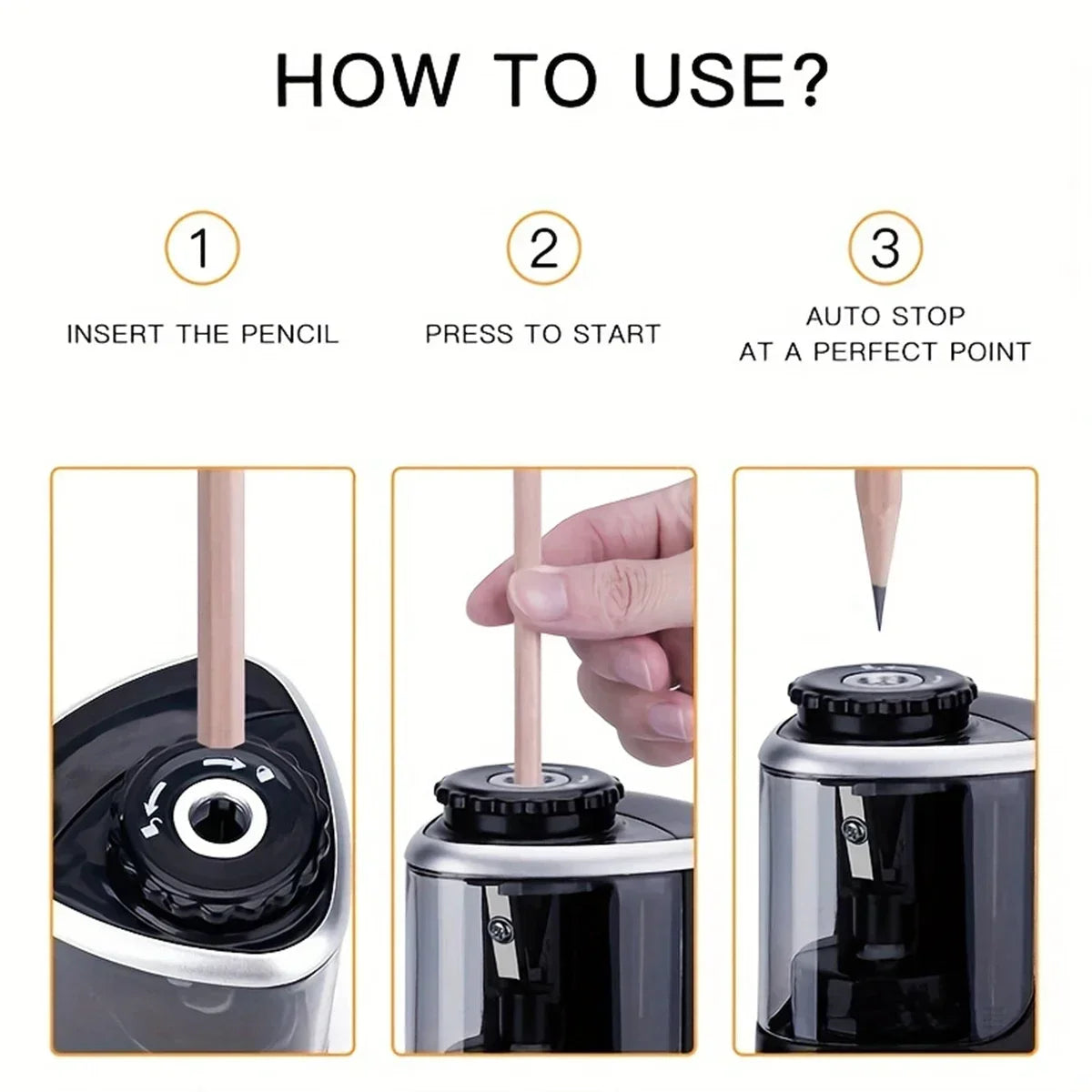 1PC Tenwin Electric Auto Pencil Sharpener Safe Student Helical Steel Blade Sharpener for Artists Kids Adults Colored Pencils