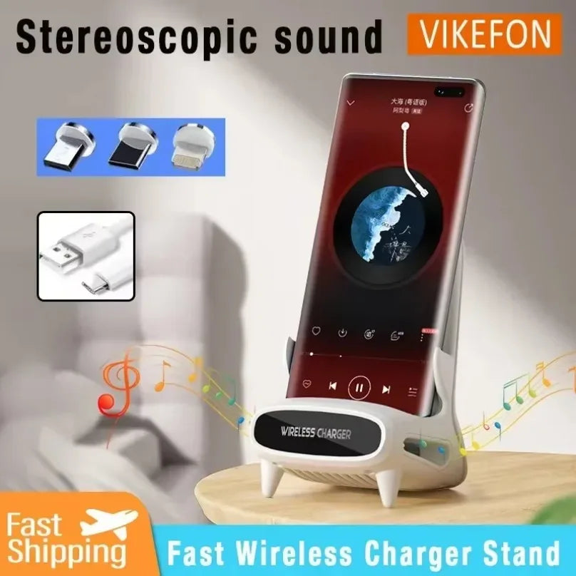 VIKEFON Lazy Desktop Phone Holder Wireless Charger Stand Fast Charging Station for iPhone 16 15 14 13 Samsung Xiaomi