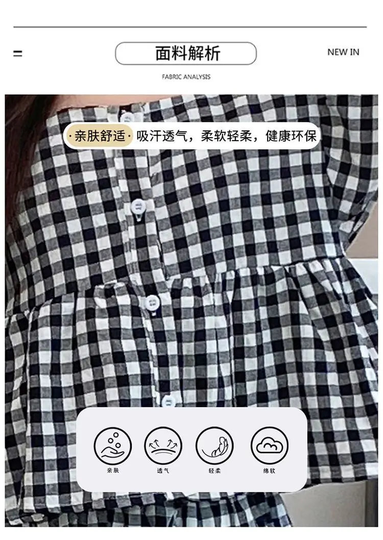 Fashion Kids Girls Clothing Sets 2025 Summer Sleeveless T-shirts + Plaid Wide Leg Pants 2PCS Children's Clothes Teen 4-14 Years