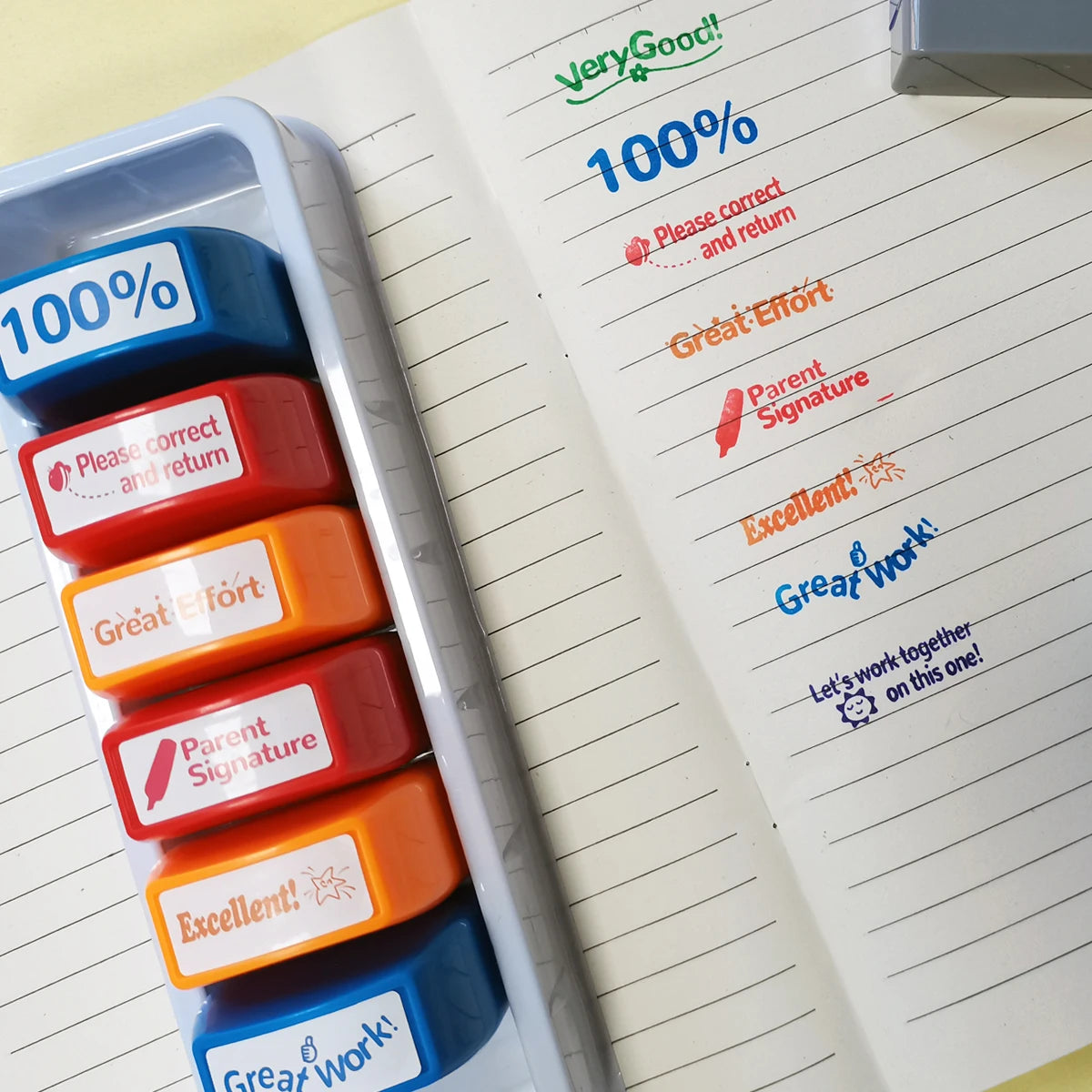 8 Teacher stamps Classroom Teacher Fun Automatic inking stamps for Grading Office Teachers English Spanish Optional Teacher