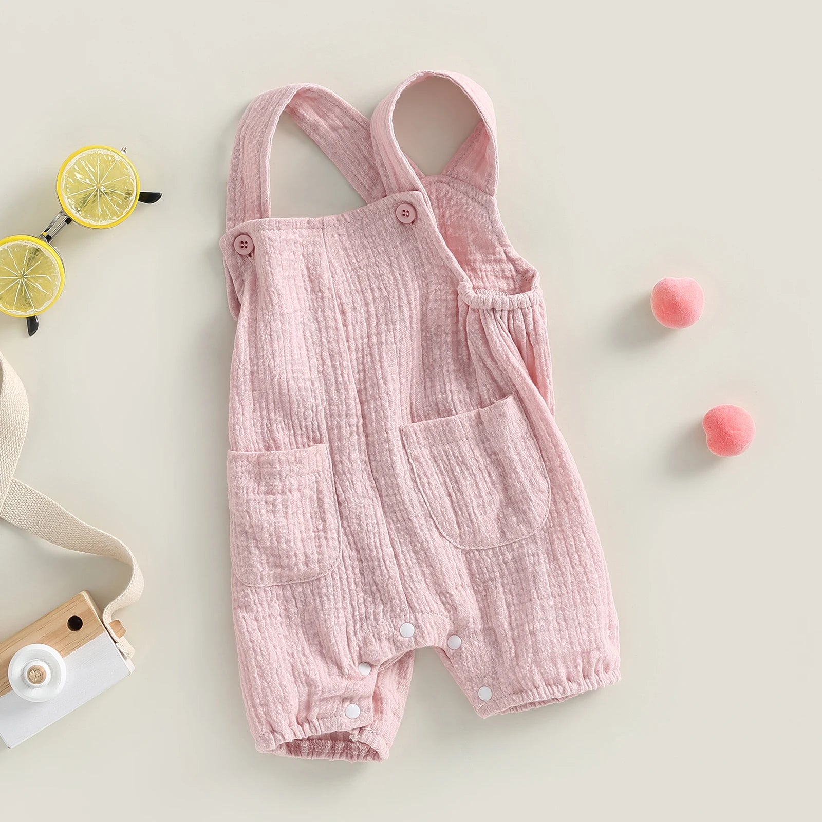 Newborn Infant Baby Boys Girls Suspenders Rompers Jumpsuits Overalls Cotton Linen Muslin Sleeveless Toddler Baby Summer Clothing