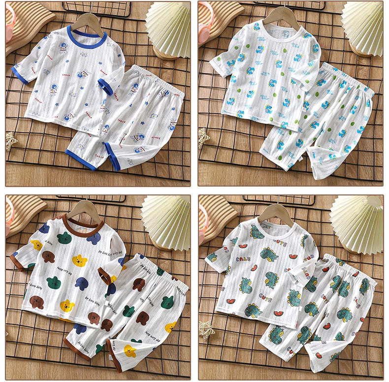 2025 New Children's Home Clothes Set Pure Cotton Boys Clothes Girls Pajamas Thin Section Clothing Baby Kids Chothing