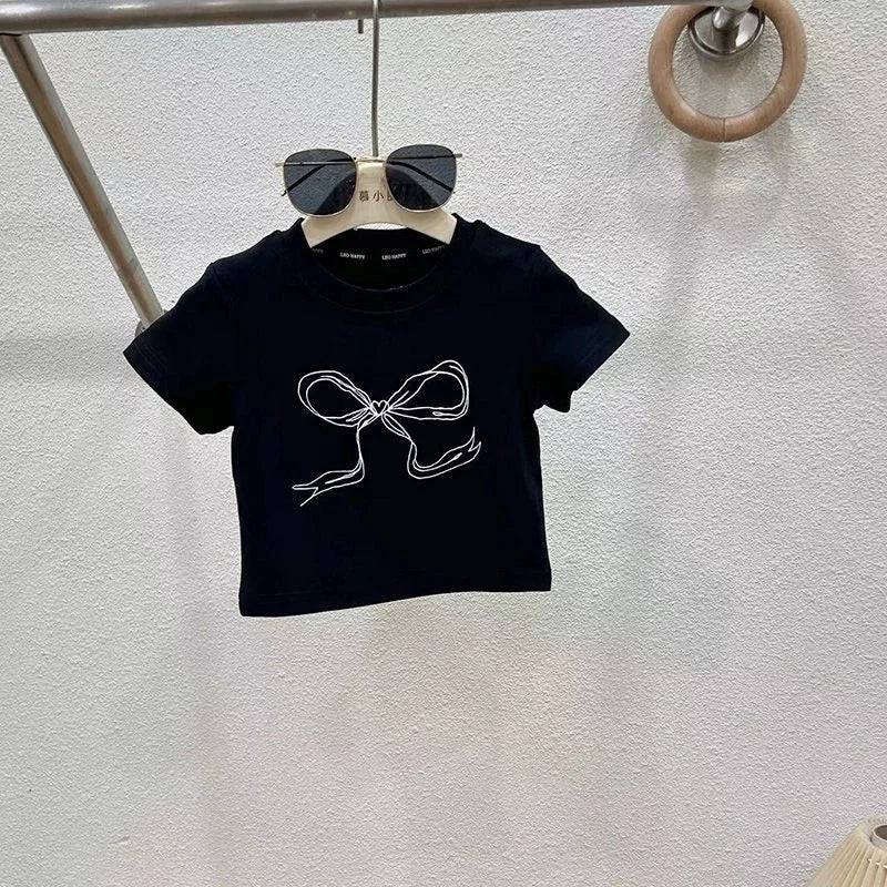 Children's Clothing Sets Girls Bow Top Suit Kids Short-Sleeved T-Shirt Jeans 2 Pieces Summer New Sweet Fashion Outfit 3-10 Years