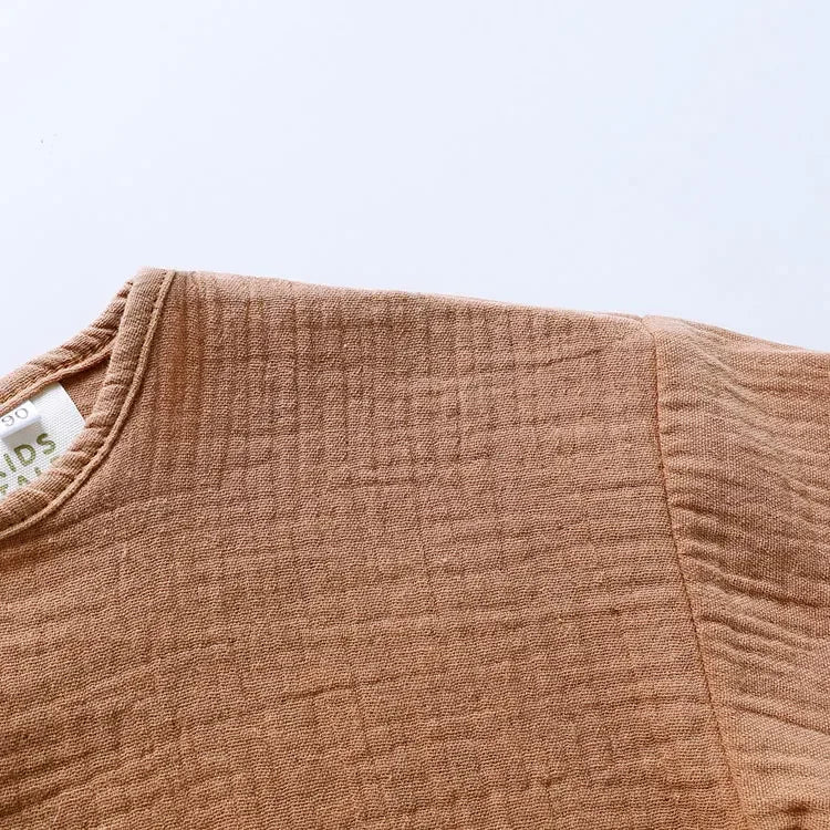 Casual Children Clothing Boys Outfit Set Solid Color Cotton Linen Short Sleeve Tops Shorts 2 PCS Summer Kids Clothing 1-7 Years