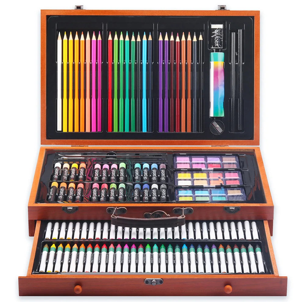 Art Supplies, Aesthetic Cute Preppy Stuff School Supplies, 142-Pack Deluxe Wooden Art Set Crafts Drawing Painting Coloring Kit