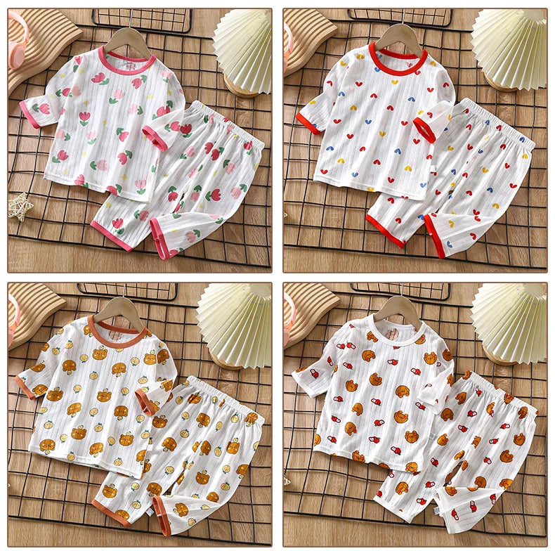 2025 New Children's Home Clothes Set Pure Cotton Boys Clothes Girls Pajamas Thin Section Clothing Baby Kids Chothing